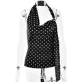 Vintage V-Ausschnitt ärmelloses Neckholder-Top mit schwarzem Punktmuster und schmaler Taille - S / Schwarz