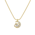 Gold moon and star pendant necklace with white zircon pavé on a sleek snake chain - Moon and Star Style (MY2756)