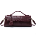 Deep red snakeskin embossed baguette bag with gold hardware and top handle strap - Snake Pattern Burgundy