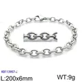 Bracelet chaîne à maillons ovales en acier inoxydable poli mesurant 200 mm de long et 6 mm - Bord Rond Argent 200*6mm (KB113957-Z)