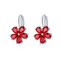 Elegante rote fünfblättrige Blumen-Ohrhänger mit Silberhaken und Kristall-Mittelstück - Rot