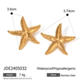 Waterproof gold starfish stud earrings in stainless steel for women, 3.6cm length - Starfish Earrings-JDE2405032 / Gold