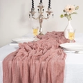 Elegant pink boho cheesecloth table runner with soft pleated texture for wedding decor - 90cm x 300cm / Lotus root pink