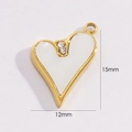 Detail of heart-shaped 14K gold pendant with dimensions 15mm by 12mm on white background - Heart with Rhinestones