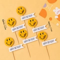 Set of 60 yellow smiley face and Happy Birthday flag cake toppers for party decoration - Smiley Cardstock Topper 60 Pcs