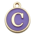 Golden round enamel charm with letter C in lavender purple for DIY jewelry making - Letter C Pendant Only (Without Chain) / 1 Piece (12x14mm) / Purple