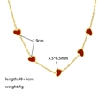 French style burgundy heart necklace in gold finish with precise sizing and weight details - [XKN0322] Five Enamel Hearts Necklace Gold