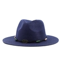 Dettaglio cappello di paglia blu navy con perline colorate e fibbia in bronzo antico - M (56-58cm) / Blu navy