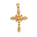 Pendente a croce in rame dorato con zirconi gialli e accenti di diamanti bianchi - Giallo-M41C2940