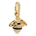 Golden honey bee charm with black enamel and white zircon inlay for bracelets - Golden Bee (3#)