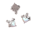 Silver-finished heart pendants with iridescent opal stones and rhinestone detail - Heart White 14x17mm / 14x17mm