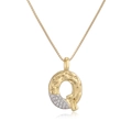 Two-tone gold plated letter Q pendant necklace with white cubic zirconia stones - Letter Q