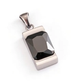 Detailed close-up of rectangular black gemstone pendant with silver stainless steel setting - Steel Color + Black (Single Pendant)