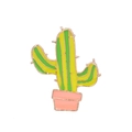 Cartoon cactus enamel pin in green and yellow with a pink pot and golden edges - Pink Pot Cactus (C1050-1)