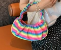 Rainbow gradient ruched cloud bag with colorful pleated shoulder strap for summer style - Wave Yellow