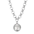 Ciondolo a sfera in metallo argentato lucido su catena in acciaio inossidabile industriale - Collana da 50cm Color Acciaio (KN235875-Z)
