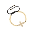 Bracciale a perline in oro 18K con ciondolo a farfalla in zirconi su cordino nero - Stile Farfalla con Zirconi a Pieno (2#)