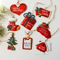 Set of 8 vintage painted metal Christmas ornaments with red and green festive designs - Set 4 (Vintage Holiday 8-Piece Set)