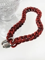 Deep red marble textured acrylic thick chain necklace with silver metal safety buckle - 60cm Red Marble Necklace