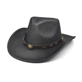 Dettaglio cappello cowboy nero con fascia in pelle marrone e fibbia in metallo oro - M(56-58cm) / Nero