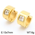 Minimalist gold stainless steel huggie earrings with square cubic zirconia stone - Gold With White Zirconia(KE118318-TGD)
