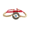 Modisches rotes Evil-Eye-Armband mit goldenen Perlen und blauem Zirkon-Palmenanhänger - Kupferperlen Rotes Seil
