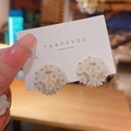 Elegant 3D snowflake floral stud earrings with white petals and sparkling zircon stones - Hydrangea Stud Earrings / Gold
