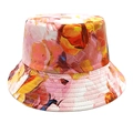 Detailed view of bucket hat with vibrant pink and orange floral art pattern printing - M / Pink Yellow Midsummer Floral Style (2#)
