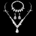 Elegant silver bridal jewelry set with sparkling teardrop crystals on a dark background - 501+600 Stud Earrings Three-piece Set