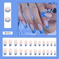 Long ballerina press-on nails with blue marble French tip design, 24 pieces set - French Ocean (W161)