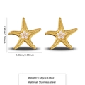 Golden stainless steel starfish earrings with white imitation pearls and size dimensions - Gold Starfish Pearl Earrings