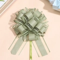 Macro shot of bean green organza and ribbon pom-pom bow for wedding gift decoration - Army Green