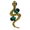 Detailed close-up of a snake brooch with gold plating and green zircon stones - Army Green Spirit Snake