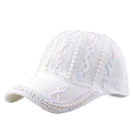 Gorra blanca con perlas y lentejuelas iridiscentes para un look de verano dulce y chic - L(58-60cm) / Blanco