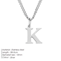Minimalist stainless steel necklace featuring a silver letter K pendant, 38+5cm length - Letter Style(K) (CDNP014) / Silver