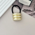 Golden geometric textured metal hair tie with strong elastic black rubber band - Style A Light Gold