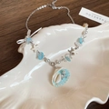 Collana di perle a stella marina con cristallo blu e ciondolo a conchiglia bianca - Stile Perla con Conchiglia a Stella Marina in Pietra Naturale (3#)
