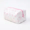 Quilted floral makeup bag with pink bow pattern and durable zipper for travel storage - Pink Bow Style 2