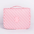 Pink and white striped travel toiletry bag with top handle and zipper closure - Pink Stripe