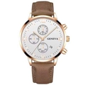 Men's business quartz watch with rose gold case, white dial, and brown leather strap - Rose Gold Case White Dial Coffee Strap (10)