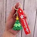 Green Christmas tree PVC keychain with red wrist strap and golden metal clasp - Christmas Tree-11