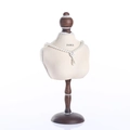 Necklace display mannequin with walnut wood base and pearl jewelry on beige fabric - Bust Text White Large