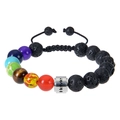 Customized stainless steel bracelet with colorful gemstone beads and black lava stones - Chakra Stone + Lava Stone - Custom Bracelet