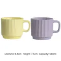 Vertical striped ceramic mugs in bright yellow and lavender, 260ml capacity - Set of 2 (Yellow + Purple)