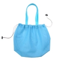 Light blue mesh beach storage bag with double handles and adjustable drawstring closure - Handheld Drawstring Beach Bag Blue 39x47cm