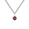 Minimalist silver stainless steel necklace with round bezel-set red birthstone pendant - January Red - Silver