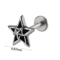 Silver stainless steel star ear stud with black inlay, 6.87mm size variant view - Black Star (#13) / 1.2*8mm / Silver