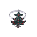 Silver Christmas tree napkin ring with green and red zircon crystals on a white background - Z1089-Christmas Tree (Silver)