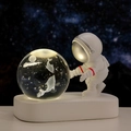 Astronaut night light with 3D inner carved dolphins crystal ball on a white base - Sphere / Dolphin Pair (Natural Light)