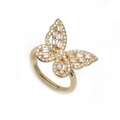 Adjustable golden butterfly ring with cubic zirconia crystals in a 45-degree view - Adjustable Open / Gold/White (Full Zirconia)
